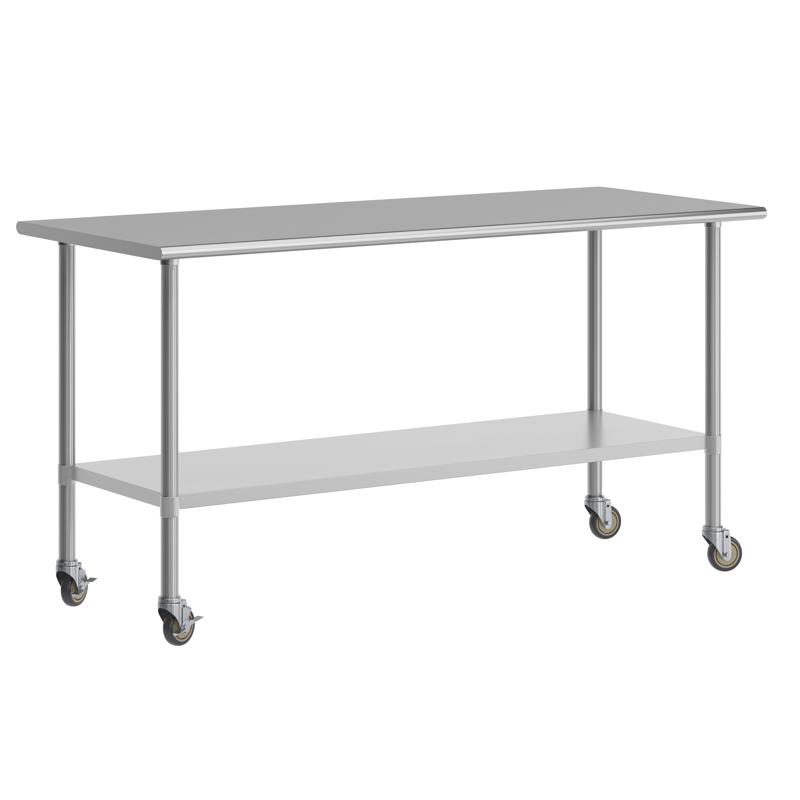 flash furniture Reader Portable Prep and Work Table with NSF Certified 18 Gauge Stainless Steel Top Shelf Galvanized Steel Undershelf and 4 Casters with 2 Locking