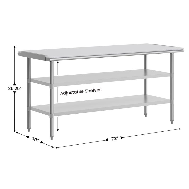 Flash Furniture Reader Portable Prep And Work Table With NSF Certified 18 Gauge Stainless Steel Top Shelf With Poly Cutting Board And 2 Galvanized Steel Undershelves