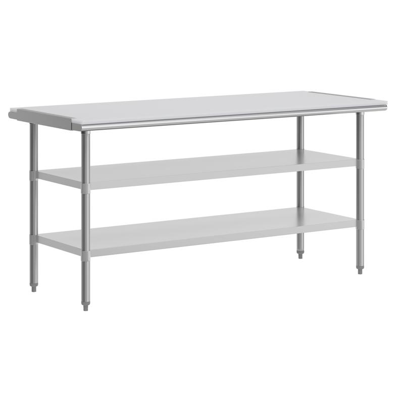 flash furniture Reader Portable Prep and Work Table with NSF Certified 18 Gauge Stainless Steel Top Shelf with Poly Cutting Board and 2 Galvanized Steel Undershelves