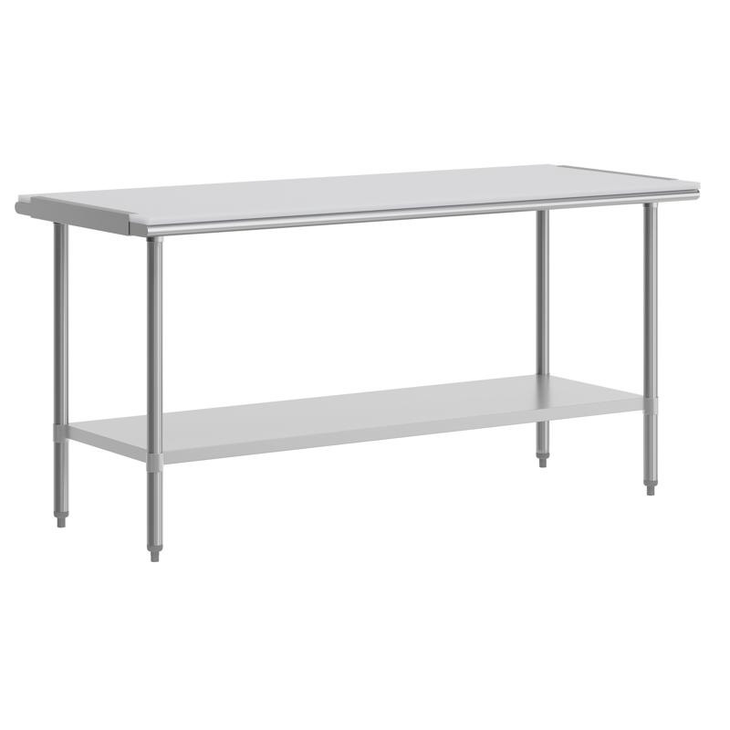 flash furniture Reader Portable Prep and Work Table with NSF Certified 18 Gauge Stainless Steel Top Shelf with Poly Cutting Board and Galvanized Steel Undershelf