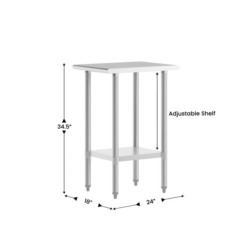Flash Furniture Reese 24x18 Portable Prep And Work Table With NSF Certified 18 Gauge Stainless Steel Top Shelf And Adjustable Galvanized Steel Undershelf