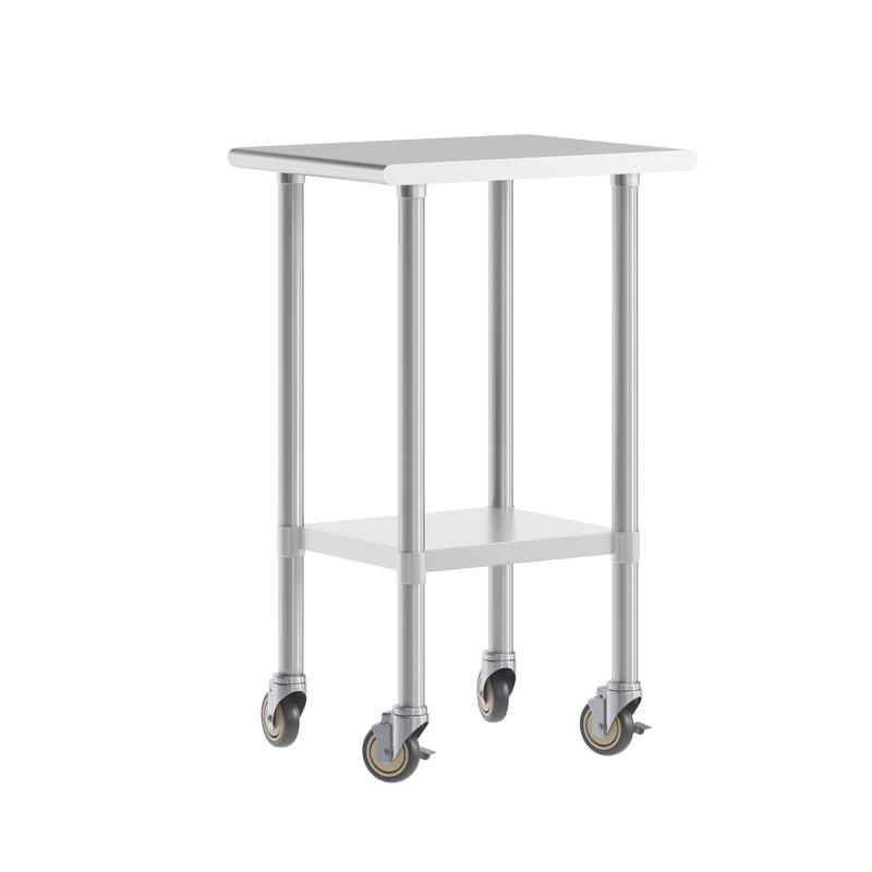 flash furniture Reese 24x18 Portable Prep and Work Table with NSF Certified 18 Gauge Stainless Steel Top Shelf Galvanized Steel Undershelf 4 Casters with 2 Locking