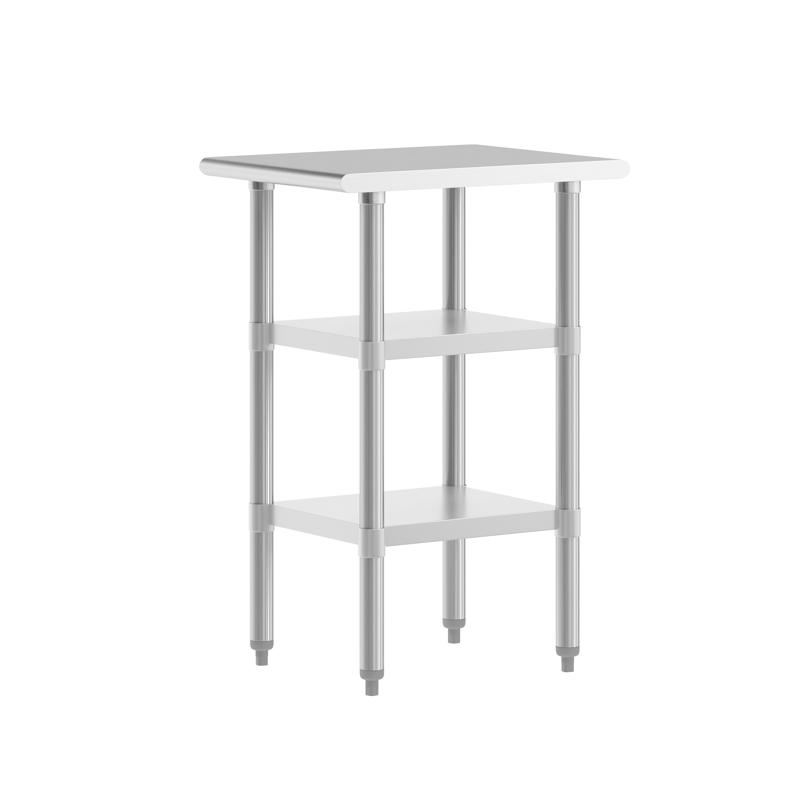 flash furniture Reese 24x18 Portable Prep and Work Table with NSF Certified 18 Gauge Stainless Steel Top Shelf and 2 Adjustable Galvanized Steel Undershelves