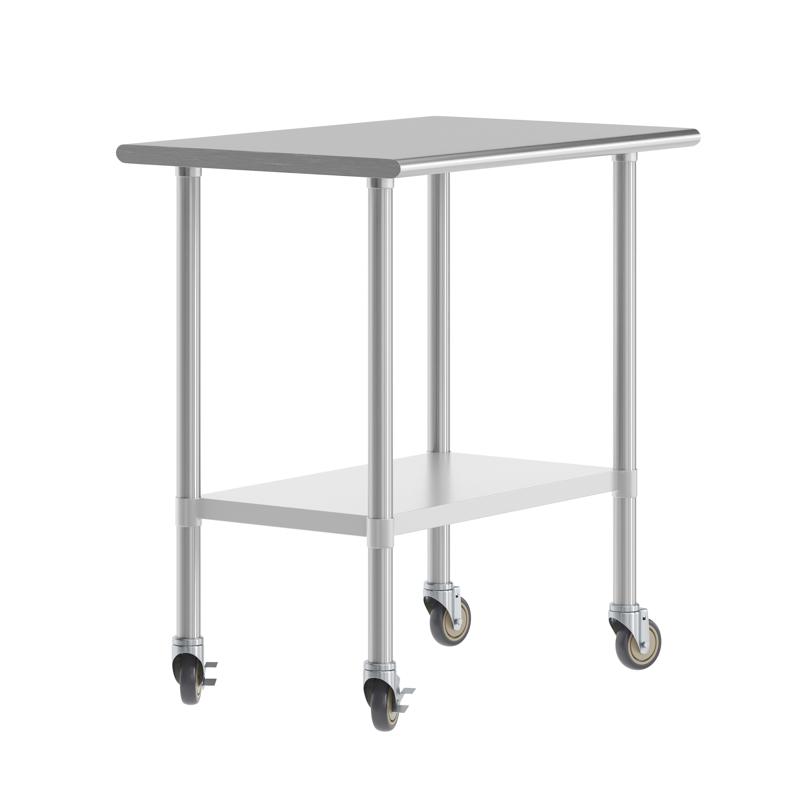 flash furniture Reese 24x36 Portable Prep and Work Table with NSF Certified 18 Gauge Stainless Steel Top Shelf Galvanized Steel Undershelf 4 Casters with 2 Locking