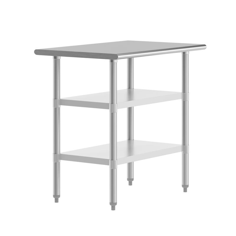 flash furniture Reese 24x36 Portable Prep and Work Table with NSF Certified 18 Gauge Stainless Steel Top Shelf and 2 Adjustable Galvanized Steel Undershelves