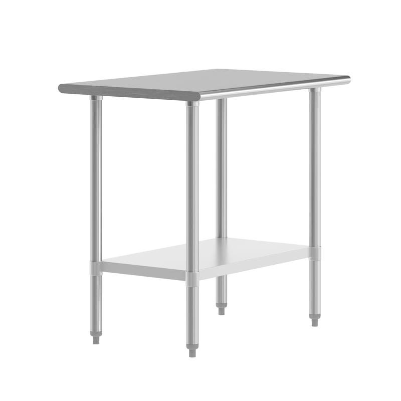 flash furniture Reese 24x36 Portable Prep and Work Table with NSF Certified 18 Gauge Stainless Steel Top Shelf and Adjustable Galvanized Steel Undershelf
