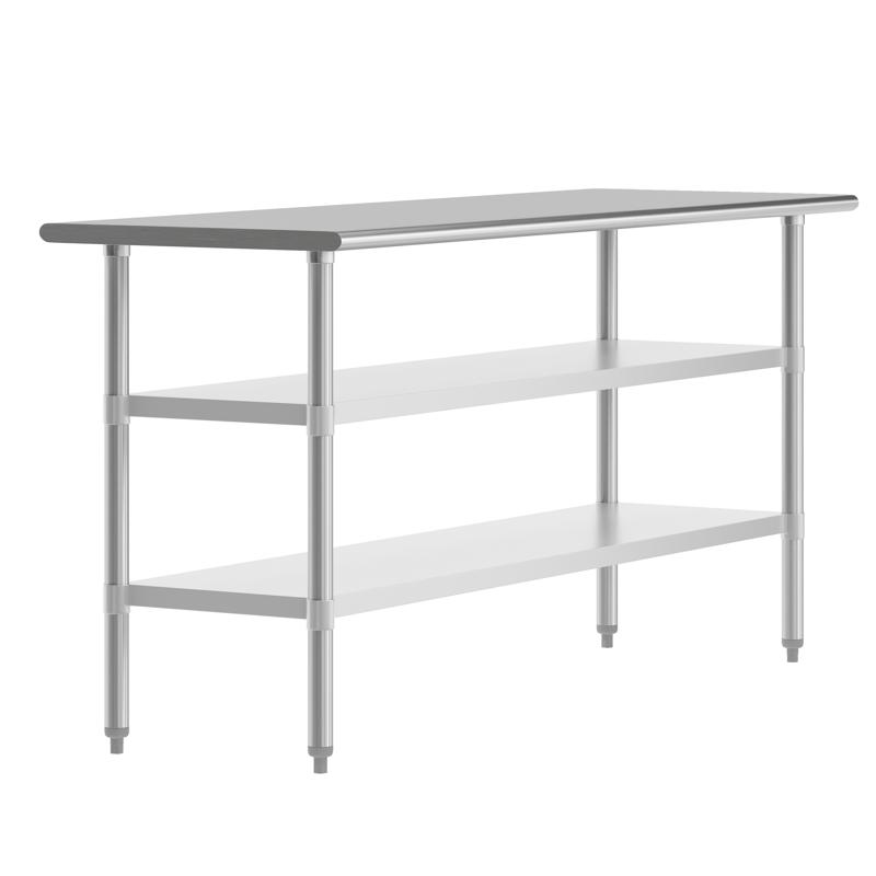 flash furniture Reese 24x72 Portable Prep and Work Table with NSF Certified 18 Gauge Stainless Steel Top Shelf and 2 Adjustable Galvanized Steel Undershelves