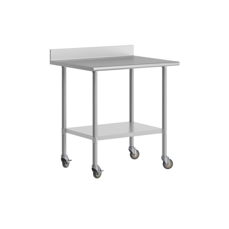 flash furniture Reese 30" x 36" Prep and Work Table with NSF Certified Stainless Steel Top Shelf 4" Backsplash Adjustable Galvanized Steel Undershelf 4 Casters