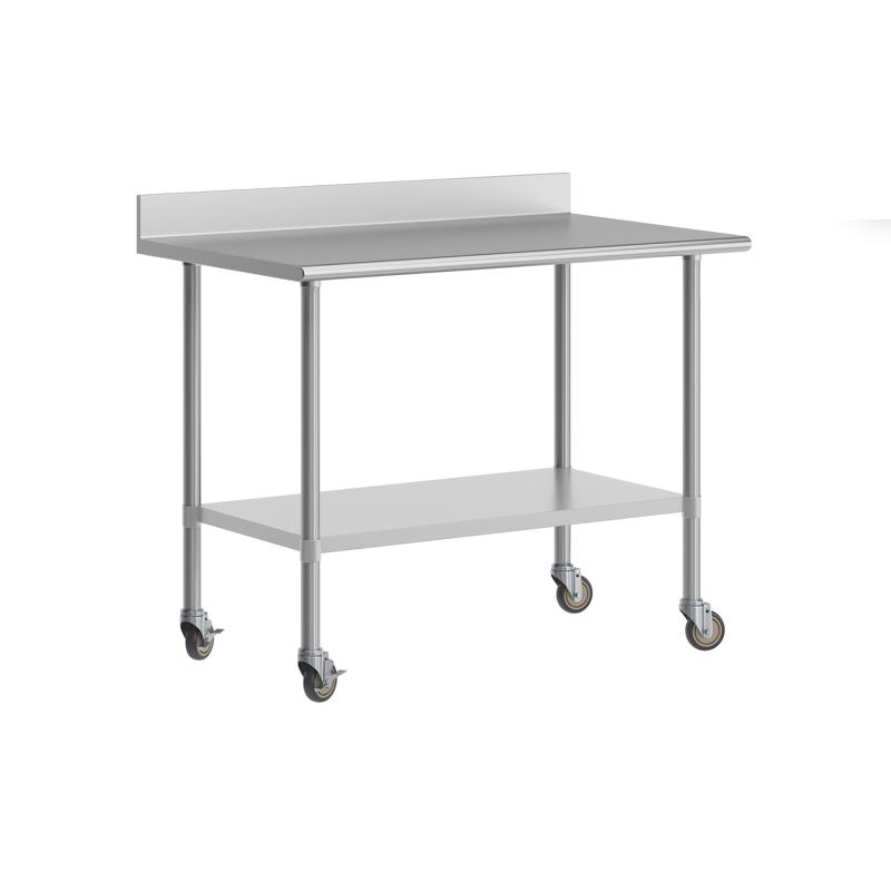 flash furniture Reese 30" x 48" Prep and Work Table with NSF Certified Stainless Steel Top Shelf 4" Backsplash Adjustable Galvanized Steel Undershelf 4 Casters