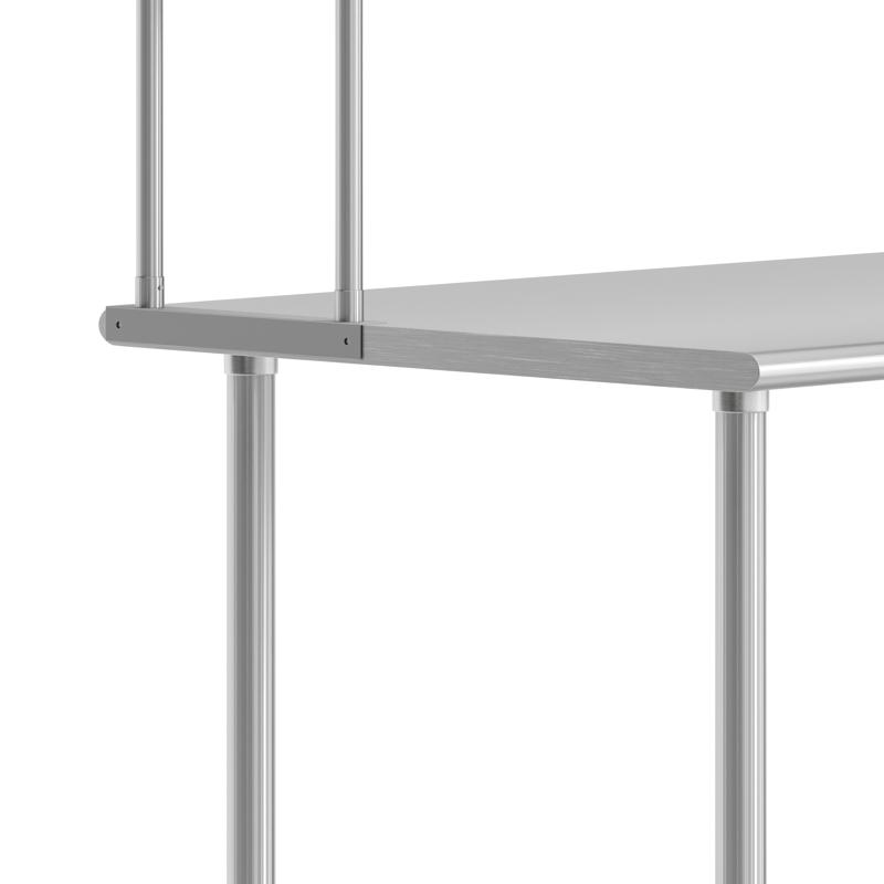 Flash Furniture Reese 30x48 Portable Prep And Work Table With NSF Certified 18 Gauge Stainless Steel Top Shelf And Double Overshelves And Galvanized Steel Undershelf