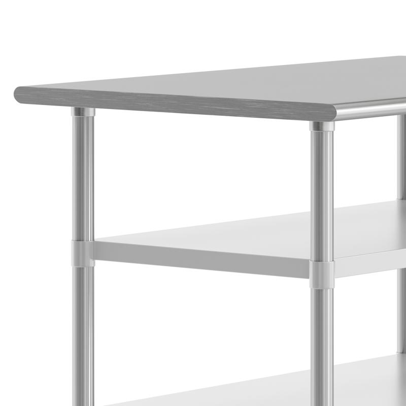 Flash Furniture Reese 30x48 Portable Prep And Work Table With NSF Certified 18 Gauge Stainless Steel Top Shelf And 2 Adjustable Galvanized Steel Undershelves
