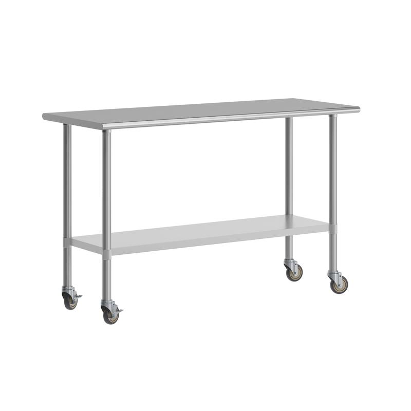 flash furniture Reese Portable Prep and Work Table with NSF Certified 18 Gauge Stainless Steel Top Shelf Galvanized Steel Undershelf and 4 Casters with 2 Locking