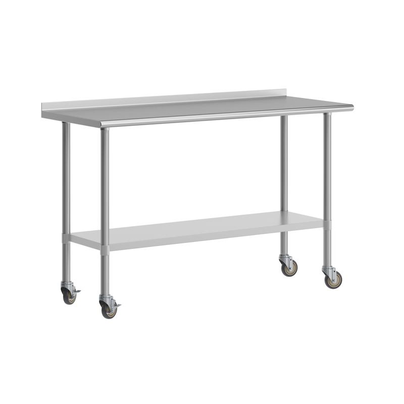 flash furniture Reese Portable Prep and Work Table with NSF Certified Stainless Steel Top Shelf 1.5" Backsplash Galvanized Steel Undershelf 4 Casters 2 Locking