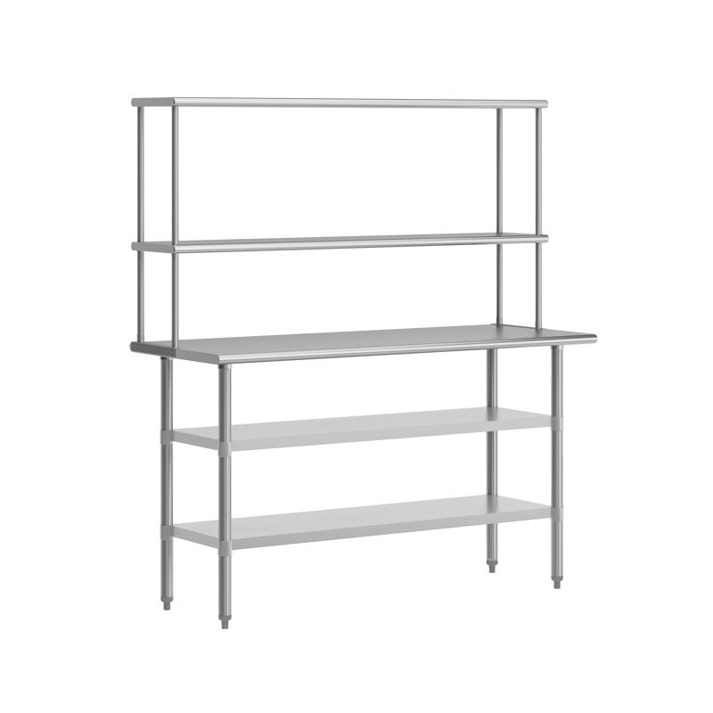 flash furniture Reese Portable Prep and Work Table with NSF Certified 18 Gauge Stainless Steel Top Shelf and Double Overshelves 2 Galvanized Steel Undershelves