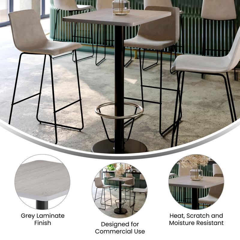 Flash Furniture Stiles 24'' X 30'' Gray Rectangular Laminate Table Top With Black 18" Round Bar Height Table Base With Footring