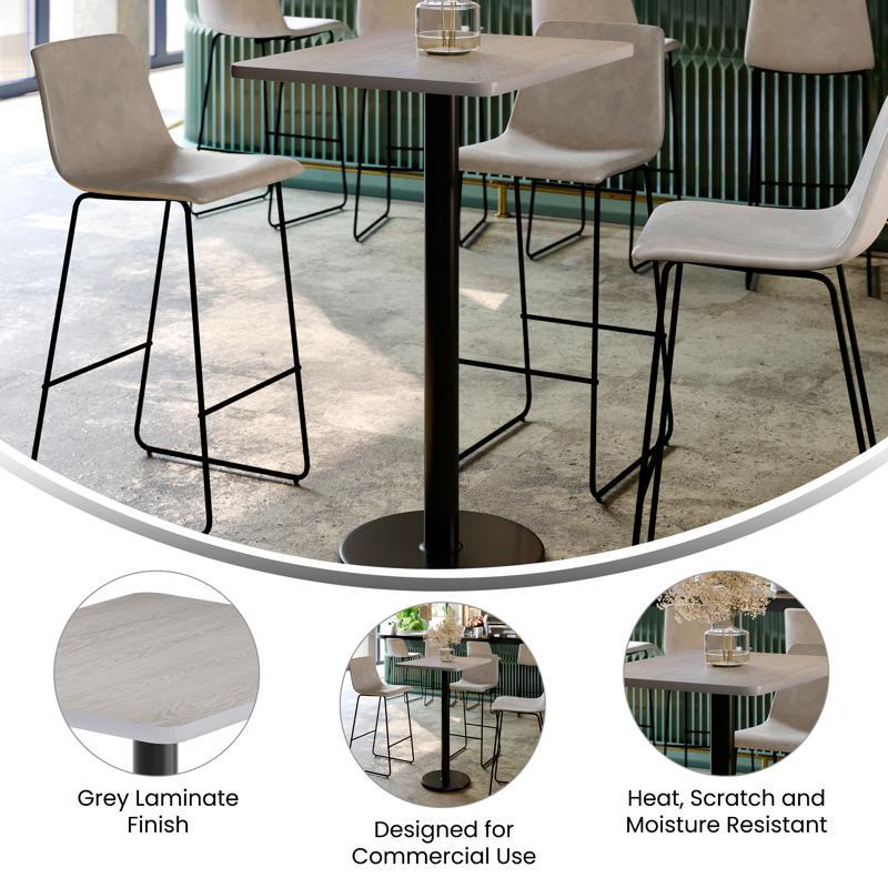 Flash Furniture Stiles 24'' X 30'' Gray Rectangular Laminate Table Top With Black 18" Round Bar Height Table Base