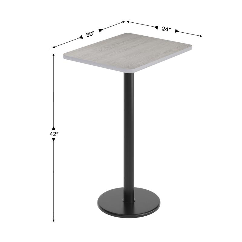 Flash Furniture Stiles 24'' X 30'' Gray Rectangular Laminate Table Top With Black 18" Round Bar Height Table Base