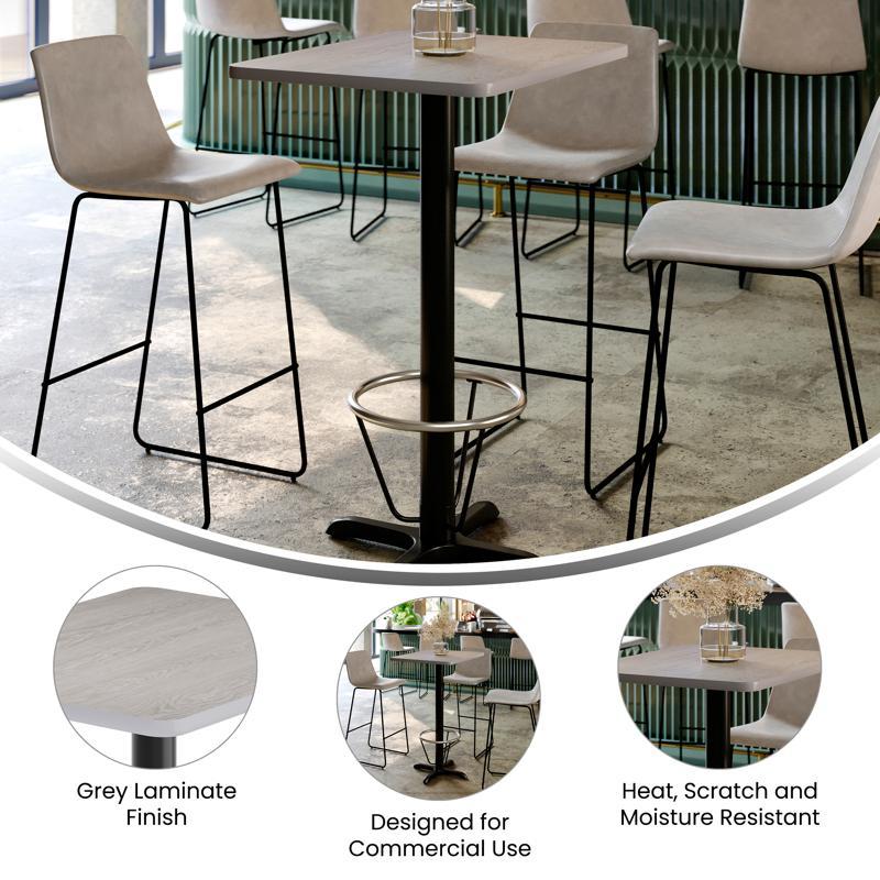 Flash Furniture Stiles 24'' X 30'' Gray Rectangular Laminate Table Top With Black 22 X 22 "X" Style Bar Height Base With Footring