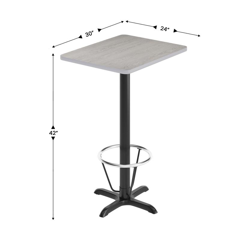 Flash Furniture Stiles 24'' X 30'' Gray Rectangular Laminate Table Top With Black 22 X 22 "X" Style Bar Height Base With Footring