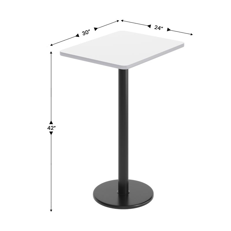 Flash Furniture Stiles 24'' X 30'' White Rectangular Laminate Table Top With Black 18" Round Bar Height Table Base