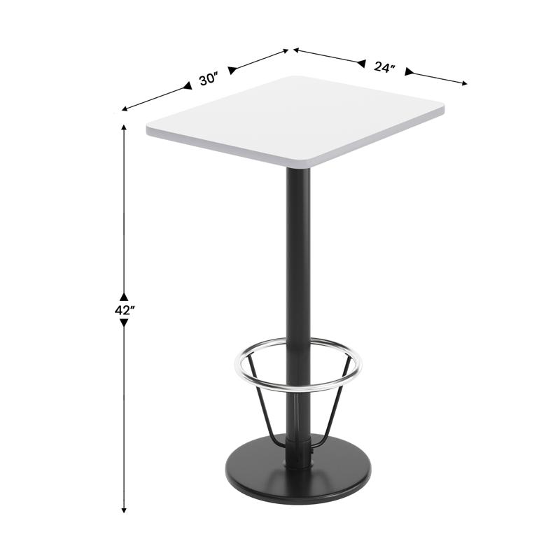 Flash Furniture Stiles 24'' X 30'' White Rectangular Laminate Table Top With Black 18" Round Bar Height Table Base With Footring