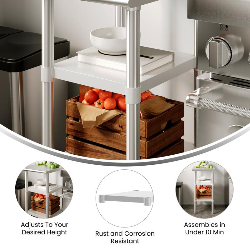 Flash Furniture Woodford Galvanized Under Shelf For Prep And Work Tables - Adjustable Lower Shelf For 24" X 18" Stainless Steel Tables