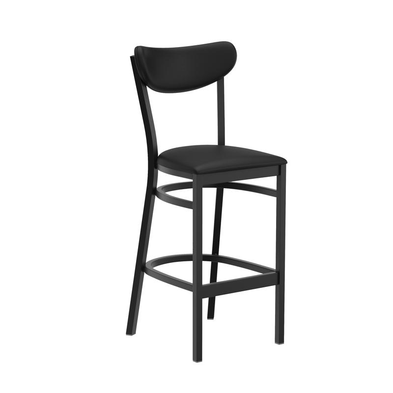 Flash Furniture Wright Commercial Barstool With 500 LB. Capacity Black Steel Frame Black Vinyl Boomerang Back And Black Vinyl Seat
