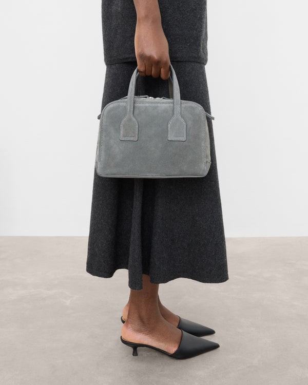 Flattered Laci Mini Bowler Bag Suede Stone Grey