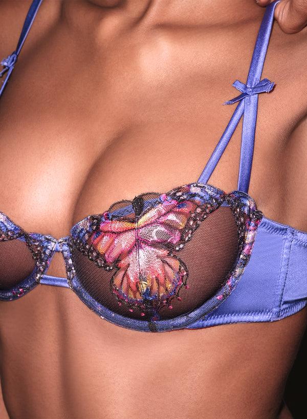 fleur du mal Butterfly Embroidery Balconette Bra periwinkle