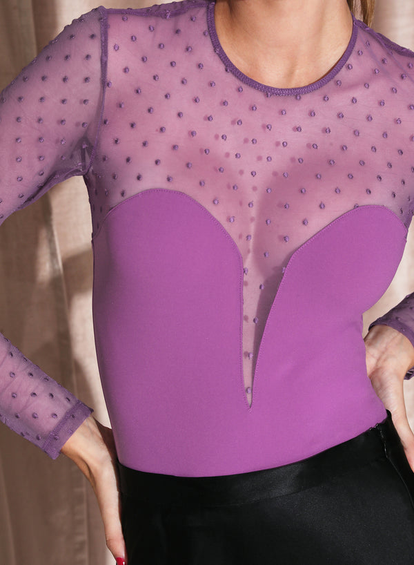 fleur du mal Dotty Jersey Plunge Bodysuit pink iris