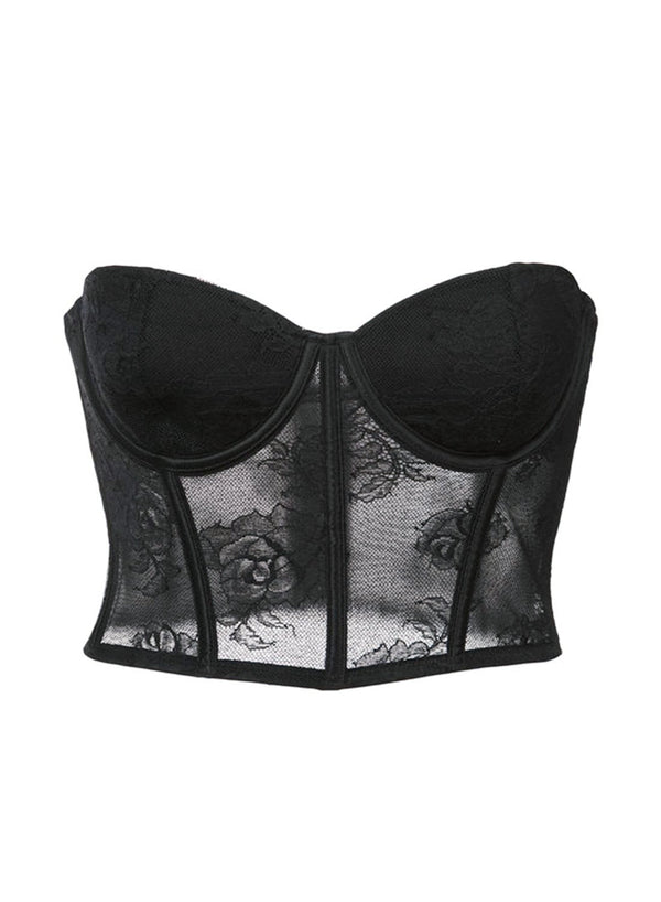 fleur du mal Bouquet Lace Bustier Top black