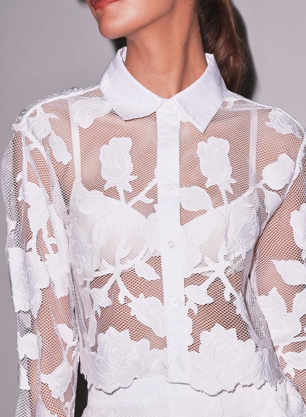 fleur du mal Collette Cropped Shirt ivory