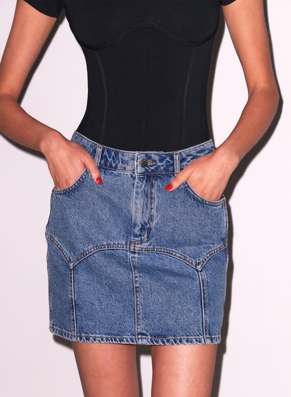 fleur du mal Denim Garter Skirt acid denim blue