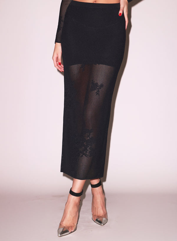 fleur du mal Lace Pointelle Maxi Skirt black