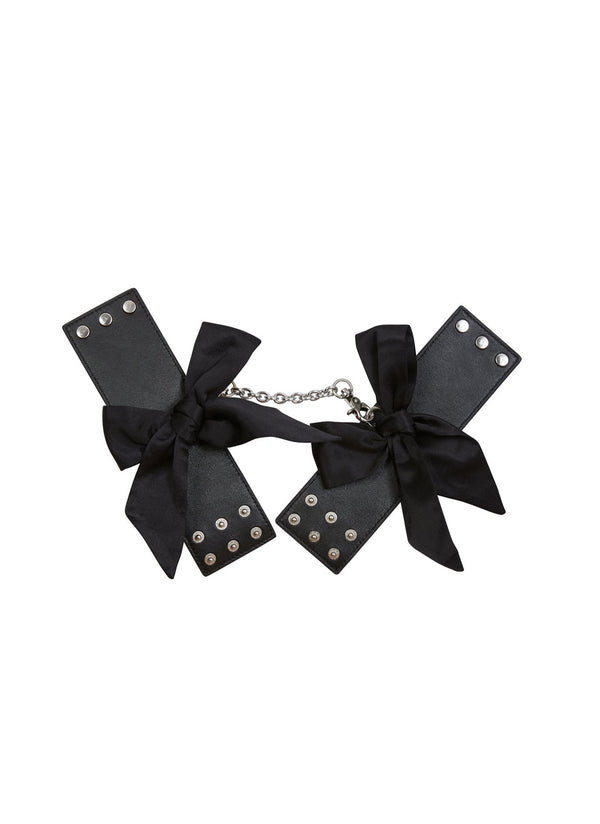 fleur du mal Leather Cuffs with Silk Bows black