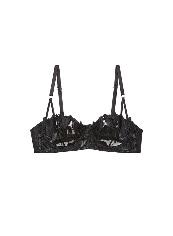 fleur Du Mal Lily Embroidery Balconette Bra Black