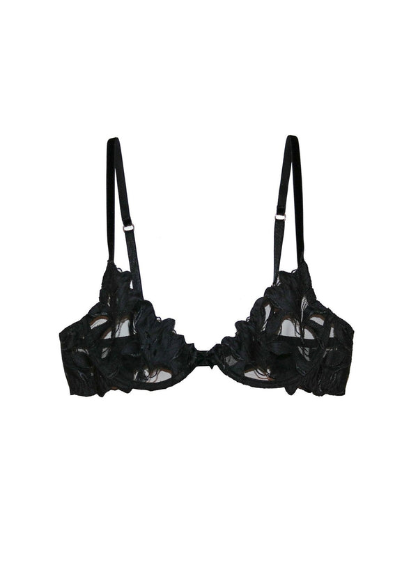 Fleur Du Mal Lily Embroidery Plunge Demi Bra