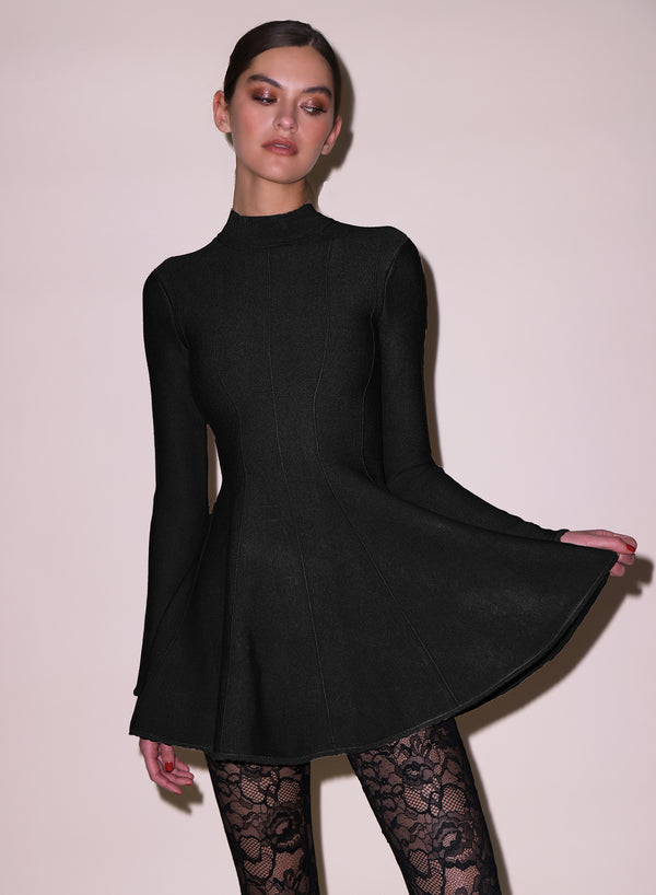 fleur du mal Long Sleeve Flared Corset Dress black