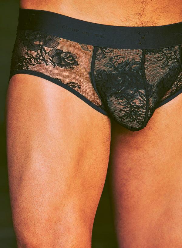 fleur du mal Men's Bouquet Lace Brief black