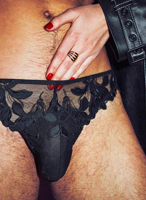 Fleur Du Mal Men's Lily Embroidery Thong Black