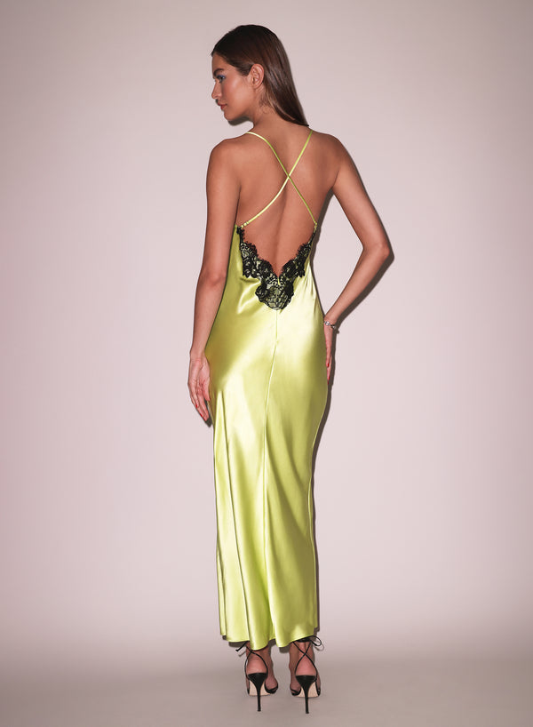 fleur du mal Open Back Maxi Slip Dress lime