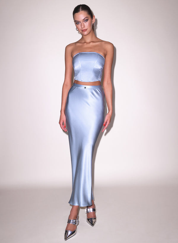 fleur du mal Silk Bias Skirt pastel sky