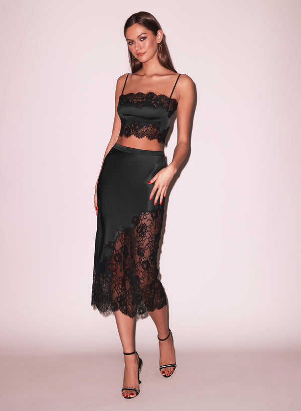 fleur du mal Silk & Lace Bandeau Top black