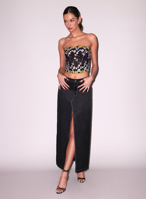 fleur du mal Silk Maxi Skirt black