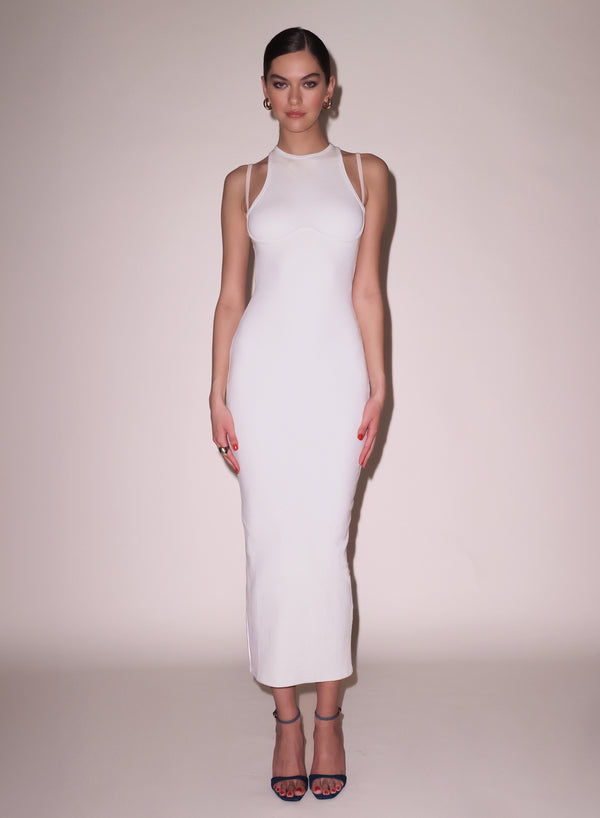 fleur du mal Strappy Ribbed Maxi Dress ecru