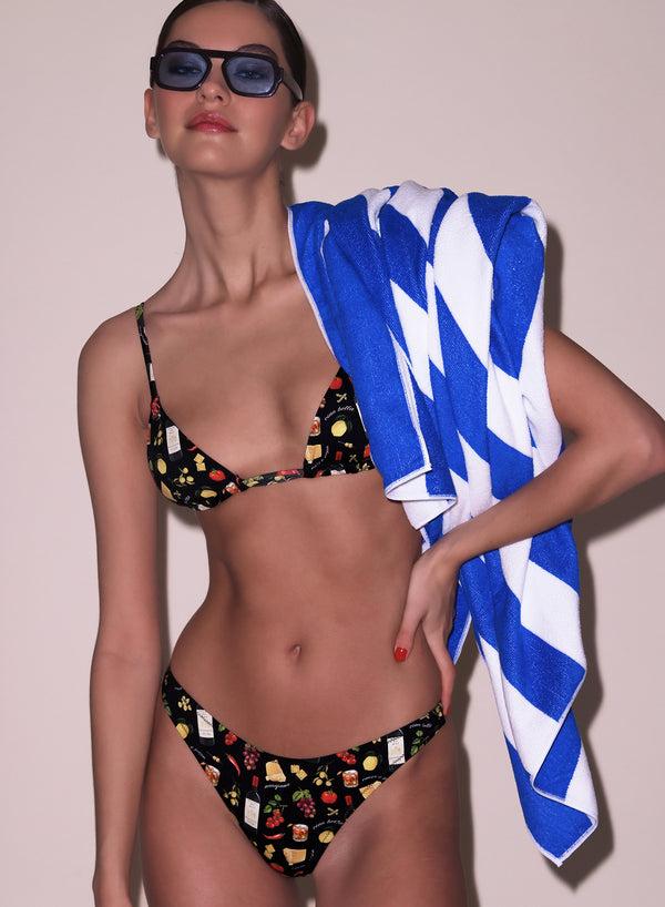 fleur du mal High Leg Bikini Bottom black ciao amore print