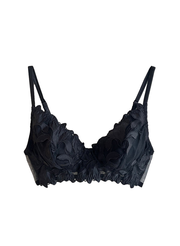 fleur du mal Lily Embroidery Post Surgical Bra black