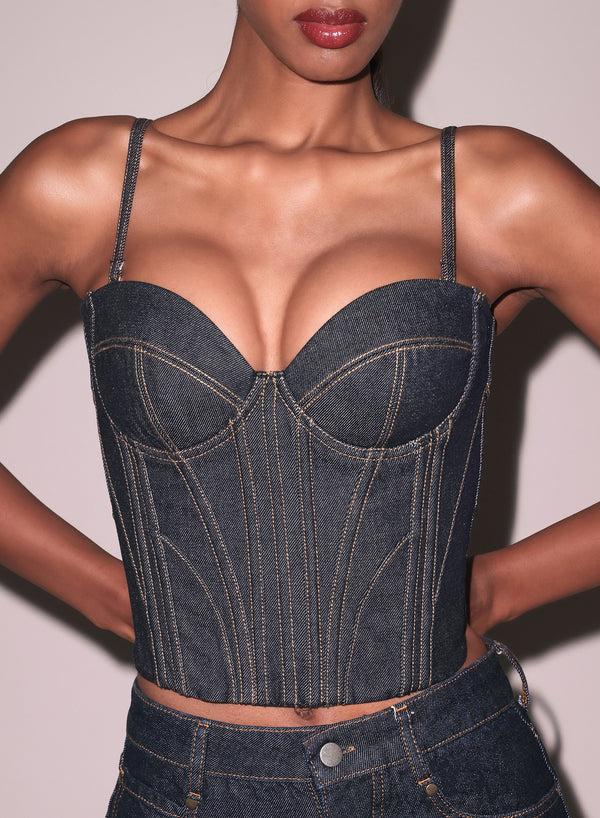 fleur du mal Rider Bustier Top denim bustier top indigo denim