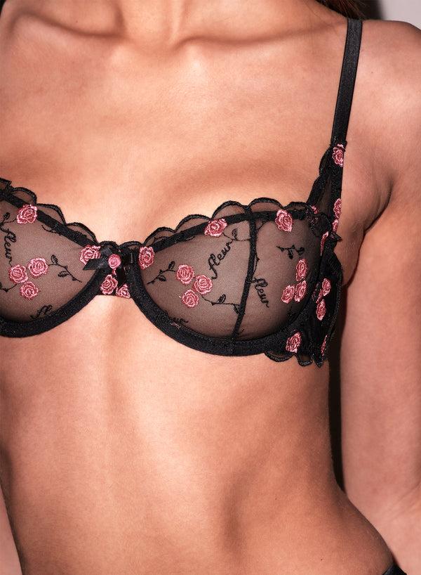 fleur du mal Rose & Vine Embroidery Balconette Bra black