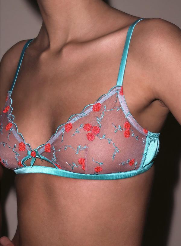 fleur du mal Rose & Vine Embroidery Bralette bright jade